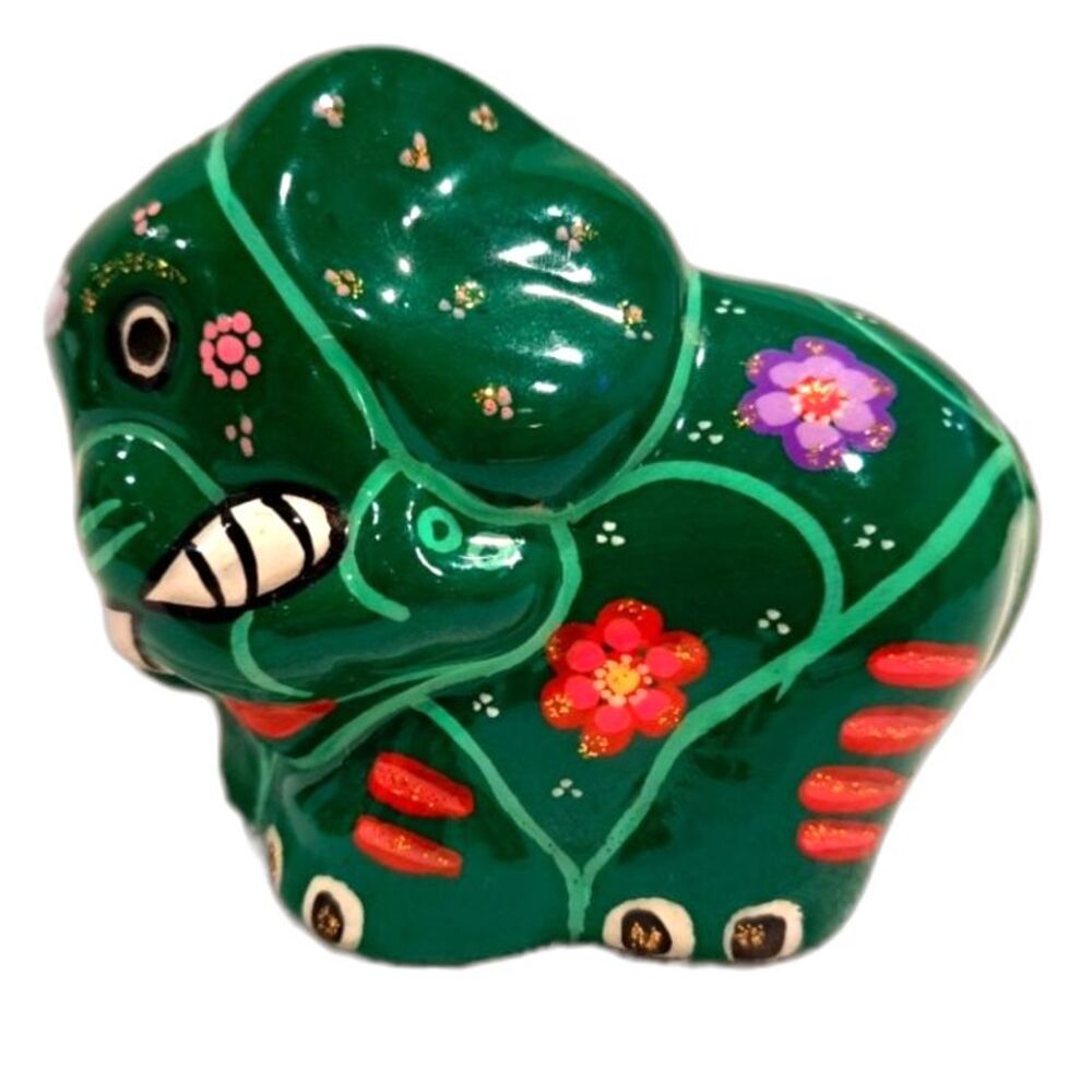 Vintage Handpainted Mexican Talavera elephant salt shaker figurine Green Floral